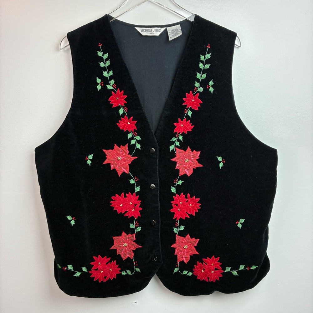 Victoria Jones Crushed Velvet Christmas Poinsettias Vest